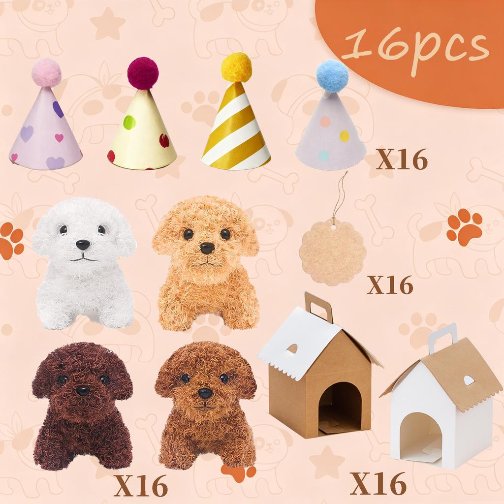 6-36 Pcs 4.7Inch Puppy Stuffed Animals Bulk with Hat Card Paper Boxes Adopt A Puppy Party Favors Kids Stuffed Dogs Birthday Gift