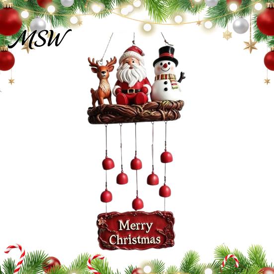 Holiday Party Hanging Decor Christmas Santa Wind Chime, Festive Ornament, Claus Snowman Elk Decorative Metal Bells for Garden Chime Patio Yard