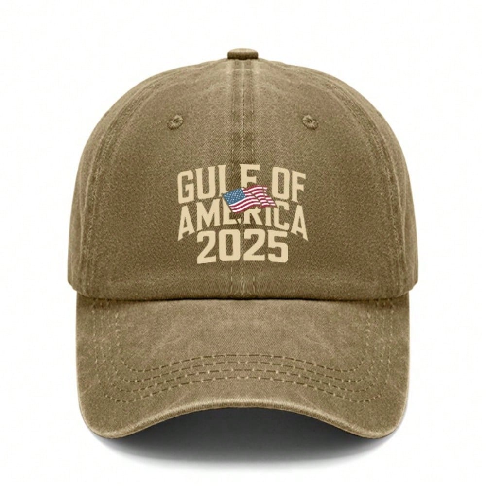 [Patriotic Baseball Cap] 2025 Gulf Of AMERICA Print Polyester Adjustable Vintage Washed Unisex Casual Outdoor Sports Sun Protection Baseball Hat -