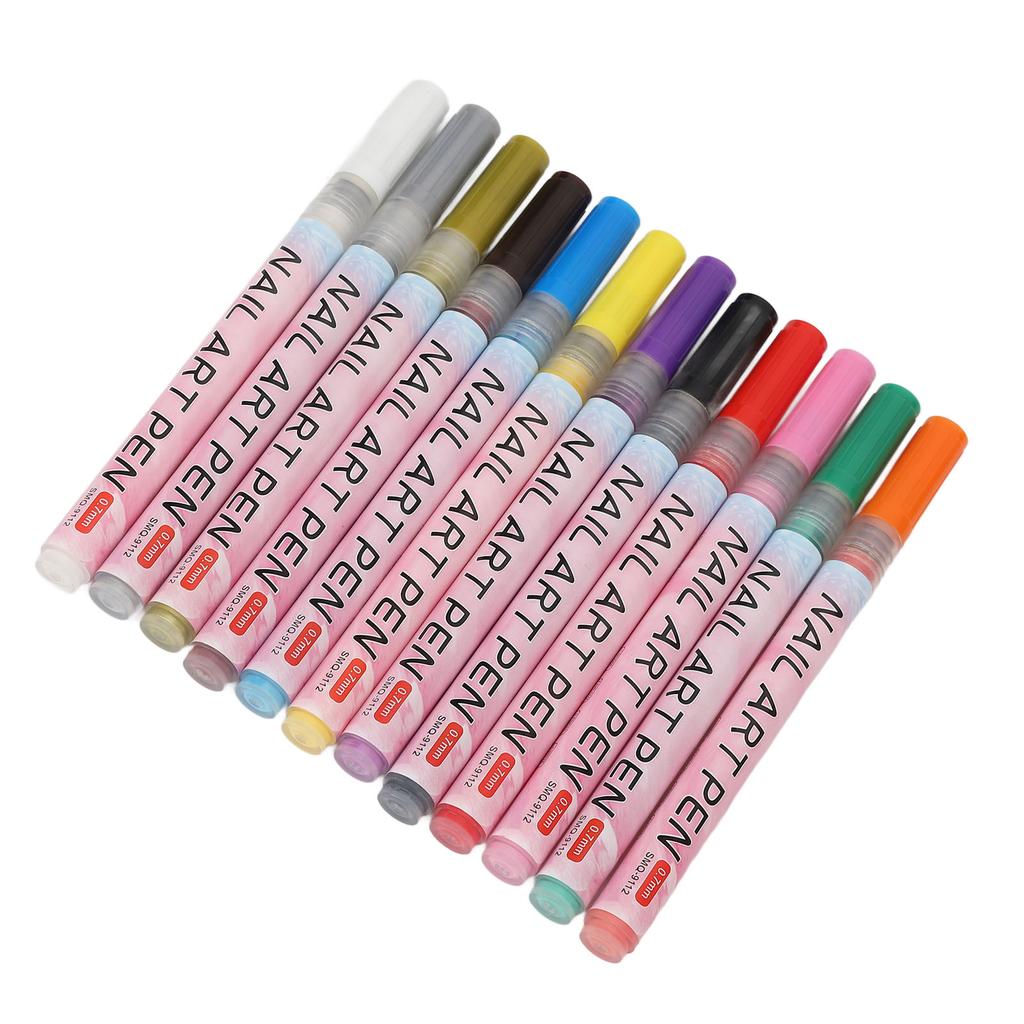 Набор ручек для нейл-арта 12 цветов Быстросохнущие Портативные Стойкие Ручки для рисования и росписи ногтей для деталей и линий