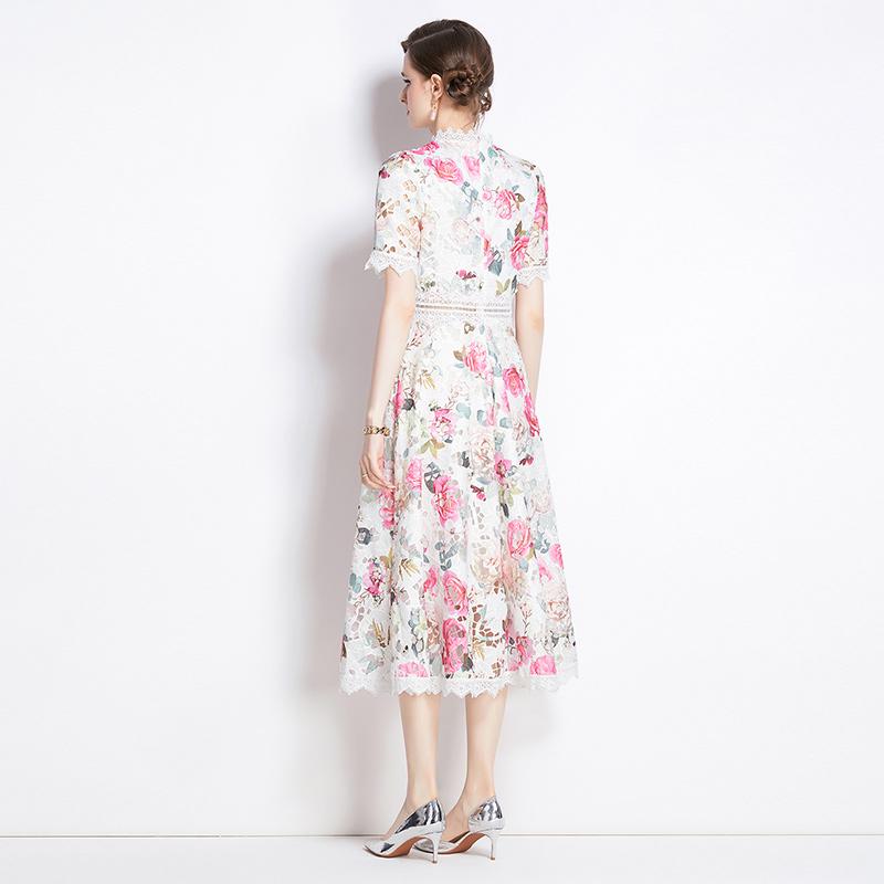 Элегантное кружевное летнее платье с цветочным принтом для женщин, высокое качество, тонкое праздничное платье с короткими рукавами, халаты Femme