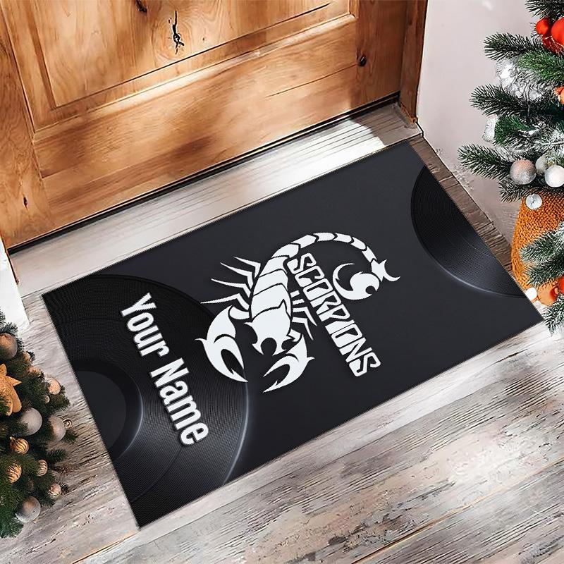 Scorpions Crystal Velvet Rug, Custom Name Text Personalized Non‑Slip Floor Mat for Home Decor Gift