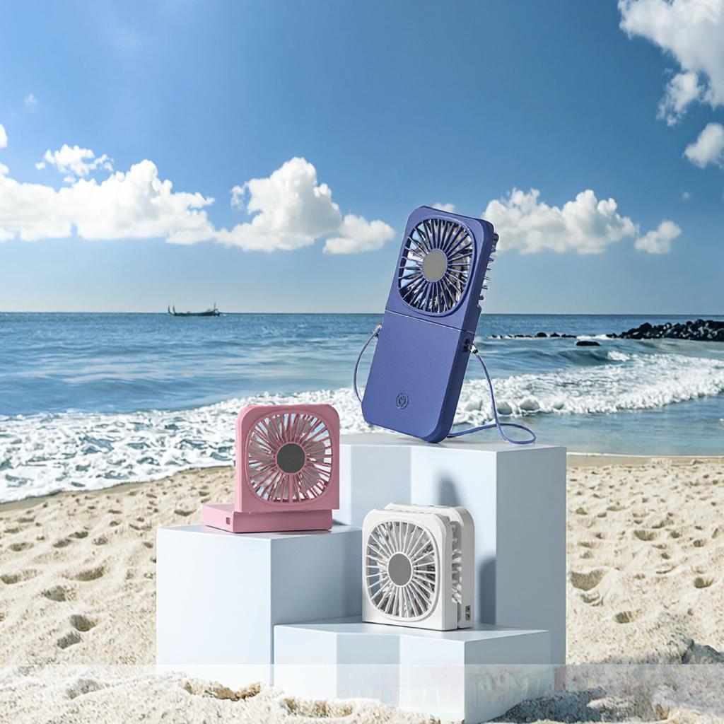 Mini Portable USB Fan 1800mAh Power Bank Rechargeable Foldable Neck Cooling Fan Three Speeds Lightweight Wearable Outdoor