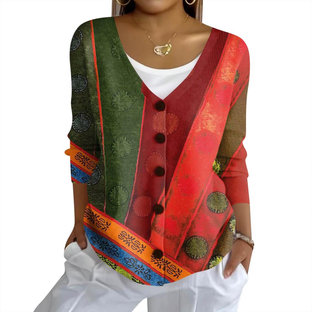 Женский модный повседневный вязаный свитер на пуговицах с клетчатой лоскутной печатью, кардиган-жакет