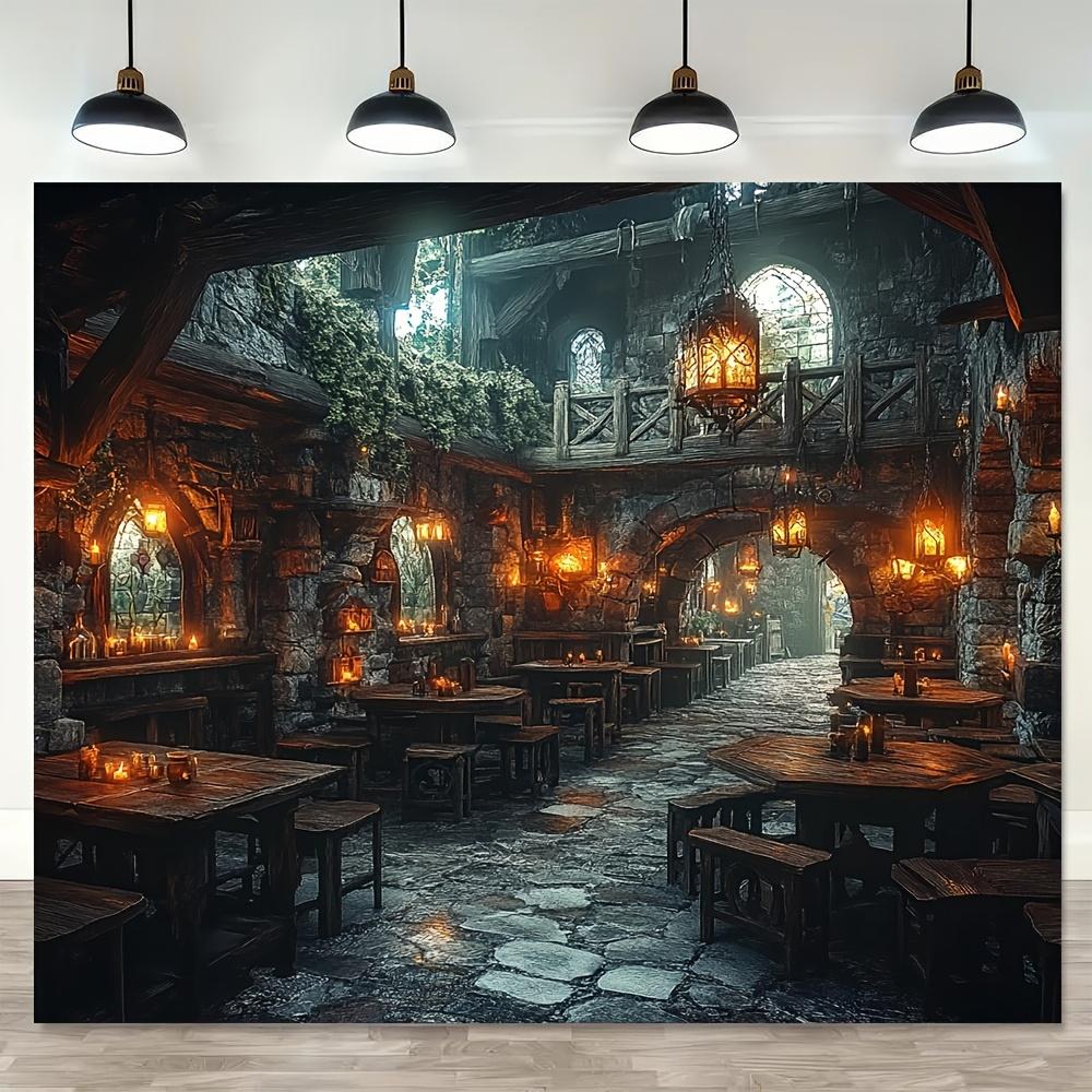 1 medieval tavern hotel and bar photography background polyester fabric suitable for garden and carnival supplies