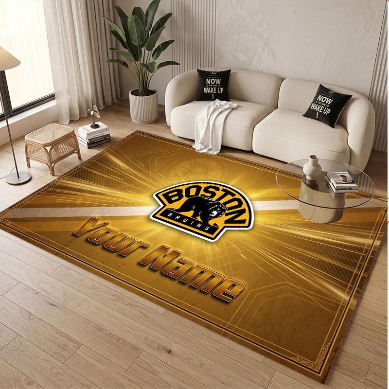 Индивидуальный ковер с принтом узора Boston Bruins, именем и текстом, мягкий, нескользящий напольный ковер для домашнего интерьера