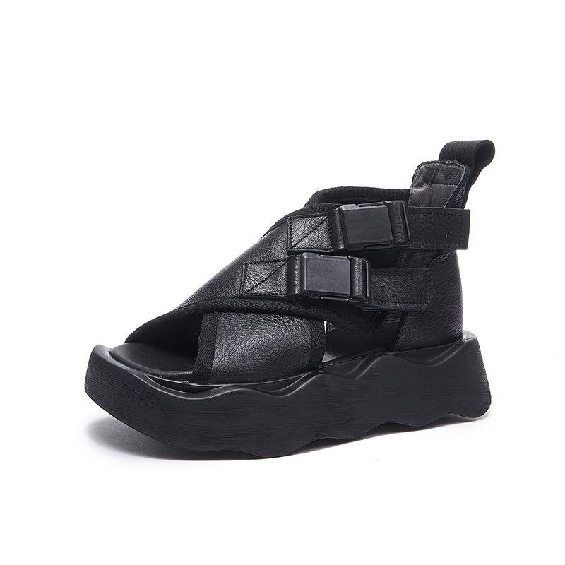 Retro Thick-soled Genuine Leather Women's Sandals Sponge Soled Shoes Roman Sandals