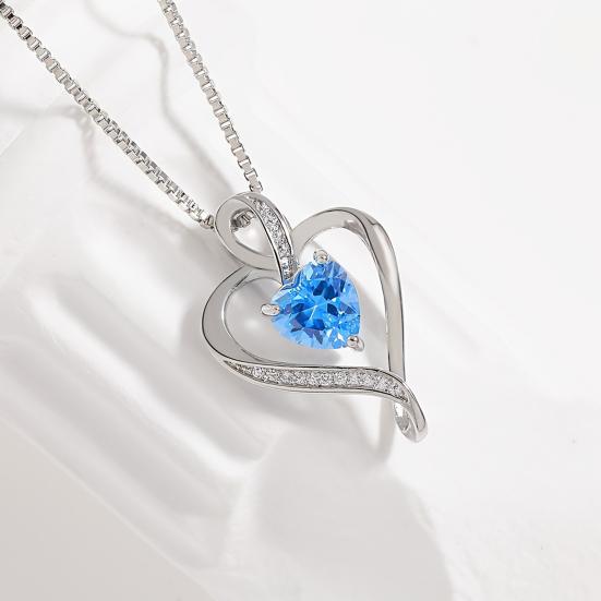 Heart Necklace for Women Love Heart Pendant with Faux Crystal Birthstone Necklace for Mother's Day Anniversary Birthday