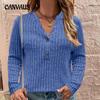 Women's Autumn and Winter New Solid Colour Pit Stripe Milled Button Loose Long Sleeve Blouse