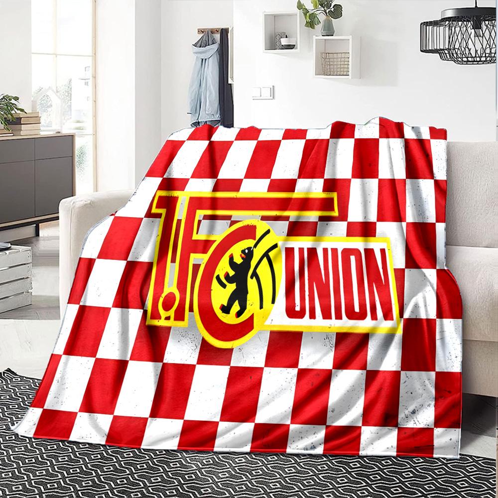 Union Football Emblem Flannel Blanket, Soft Polyester, Modern Design, All-Season for Camping, Travel, Gifts for holidays or birthdays