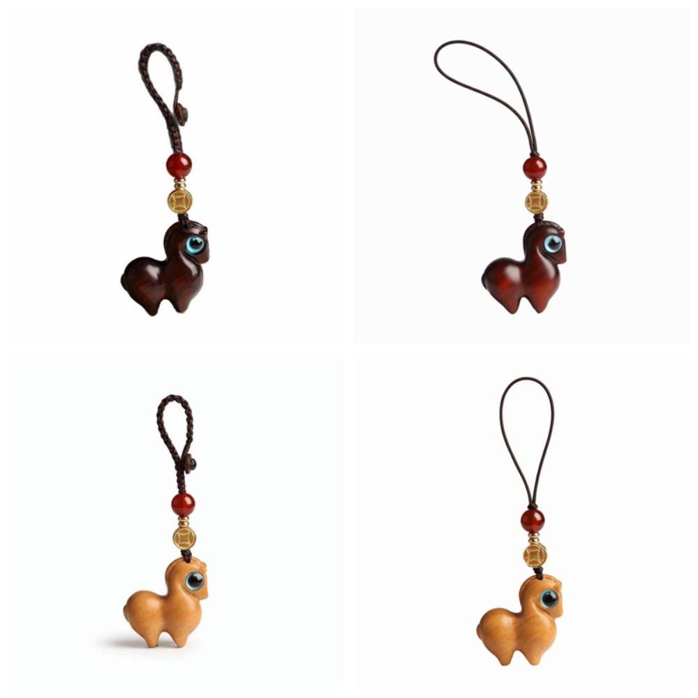 Cartoon Bag Pendant Sandalwood Chinese Style Key Ring Cute Horse Key Chain  Unisex