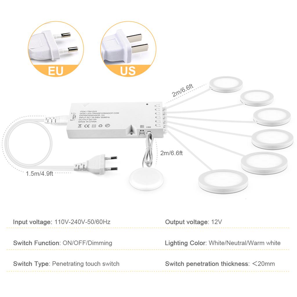 Ultra-Thin 5W LED Ceiling Panel Lights Dimmable Touch Sensor Cabinet Light For Closet, Display Shelf, Cabinet