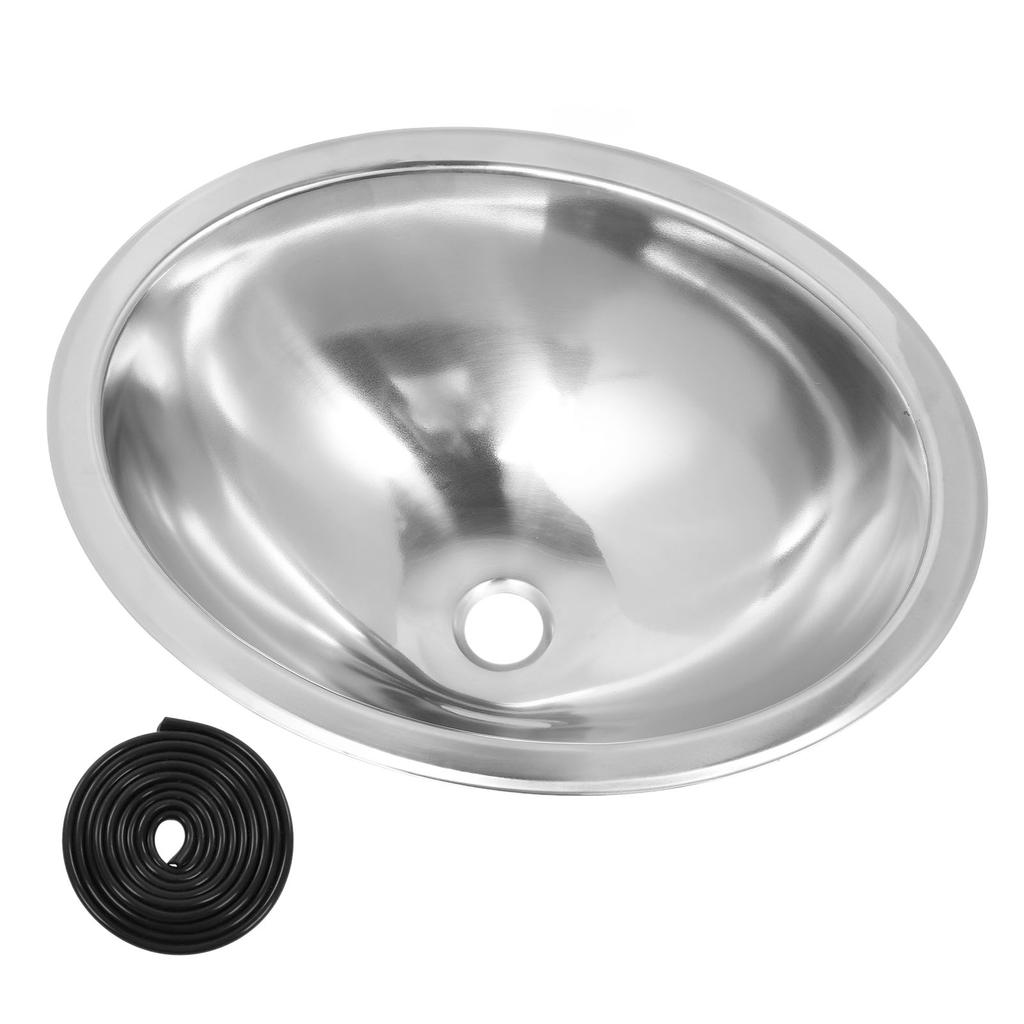446x346x150mm RV 304 Stainless Steel Sink Oval Round Kitchen Hand Wash Bath Sink with 40mm Sewer Outlet for Boat