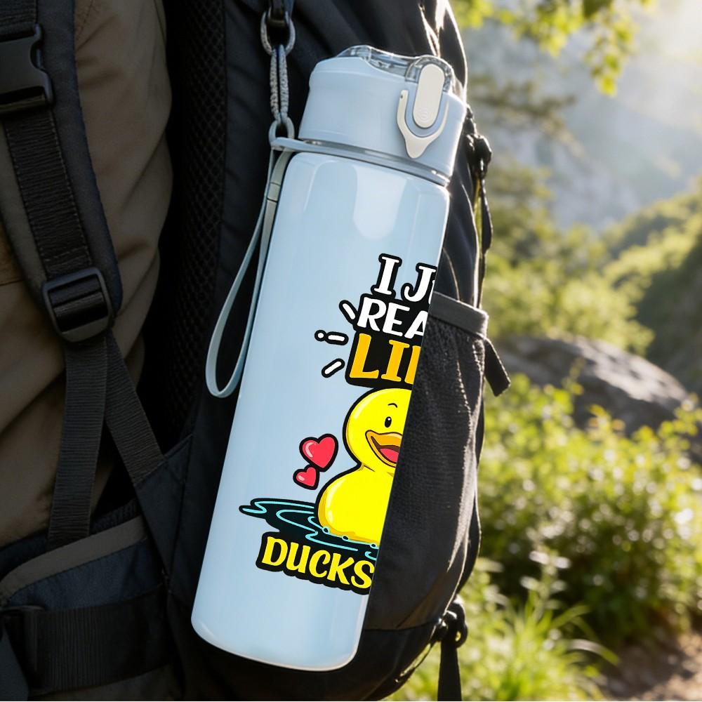 1PC Duck Duck Goose Joke Cartoon Print 750ml Color Plastic Sports Water Bottle Leakproof Flip Straw Lid Suitable for Sports Office Home Use