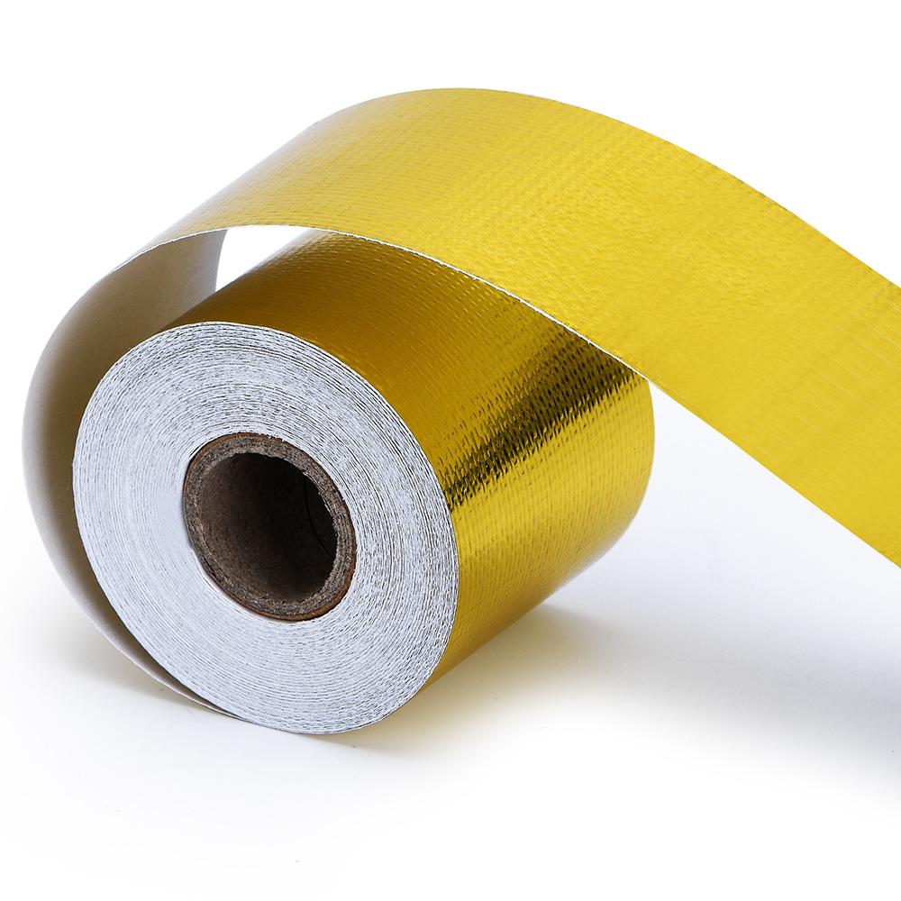 A Gold 2'' Thermal Exhaust Tape Air Intake Heat Insulation Shield Wrap Reflective Heat Barrier Self Adhesive Engine 2 Inch 5/10M