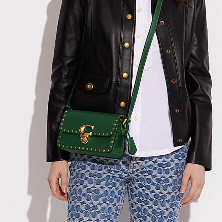 Coach Studio 19 Studded Push Button Closure Leather Crossbody Bag Small Women bags Green CC384-B4CZS