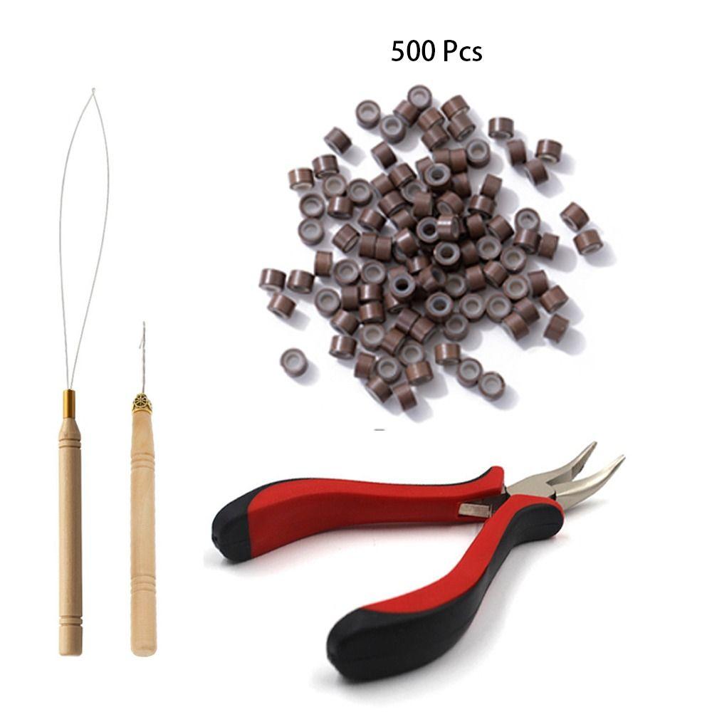 Hook Needle 500pcs Micro Ring Beads Crochet Hook Micro Beads Plier for Hair Extensions