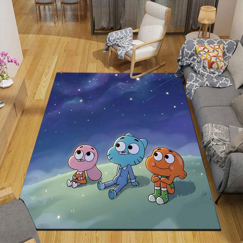 The Amazing World of Gumball Flannel Pattern Square Carpet,Area Rug,Carpet Rug for Living Room Bedroom Sofa Playroom Decor,Non-slip Floor Mat