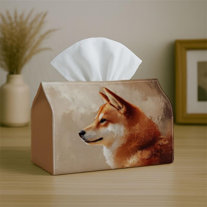 1pc Artistic Animal Portrait Tissue Box-Shiba Inu Dog Orange Painted,Durable Napkin Organizer for Car,Kitchen,Dining,Home Decor-Decorative Tabletop Pa