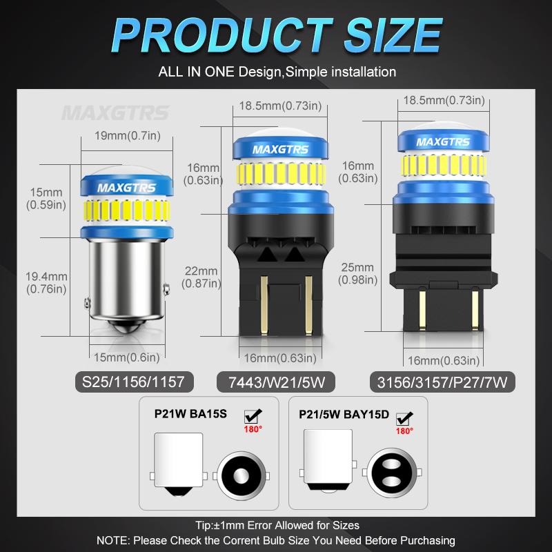 MAXGTRS 2x светодиодные лампы T20 1157 BAY15D для автомобиля P21/5W P27/7W BA15D 7443 W21/5W светодиодные указатели поворота, стоп-сигналы, задние фонари
