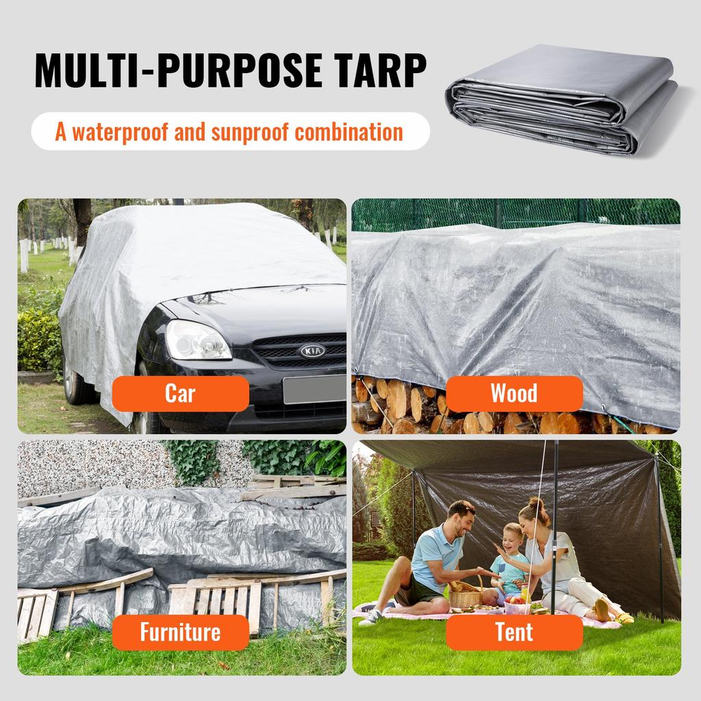 VEVOR Tarp Waterproof 487.7 x 609.6 cm, Plastic Poly Tarp Cover 0.25 mm