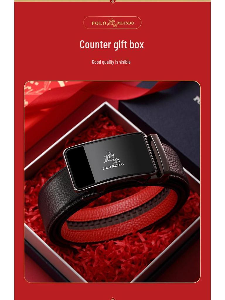 Paul Genuine Benmingnian Men's Premium Leather Belt with Automatic Buckle - Top Layer Cowhide, High-End Quality