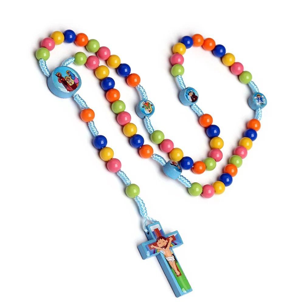 Cartoon Kids' Rosary Necklace Funny Crucifix Pendant Chain Children Rosary Necklace Pray