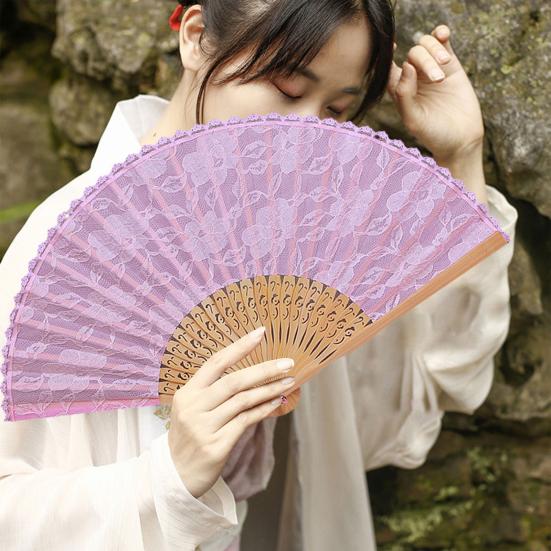 Кружевной ручной веер, китайский складной с кисточкой, портативный бамбуковый шелковый веер для свадебных вечеринок, летние принадлежности
