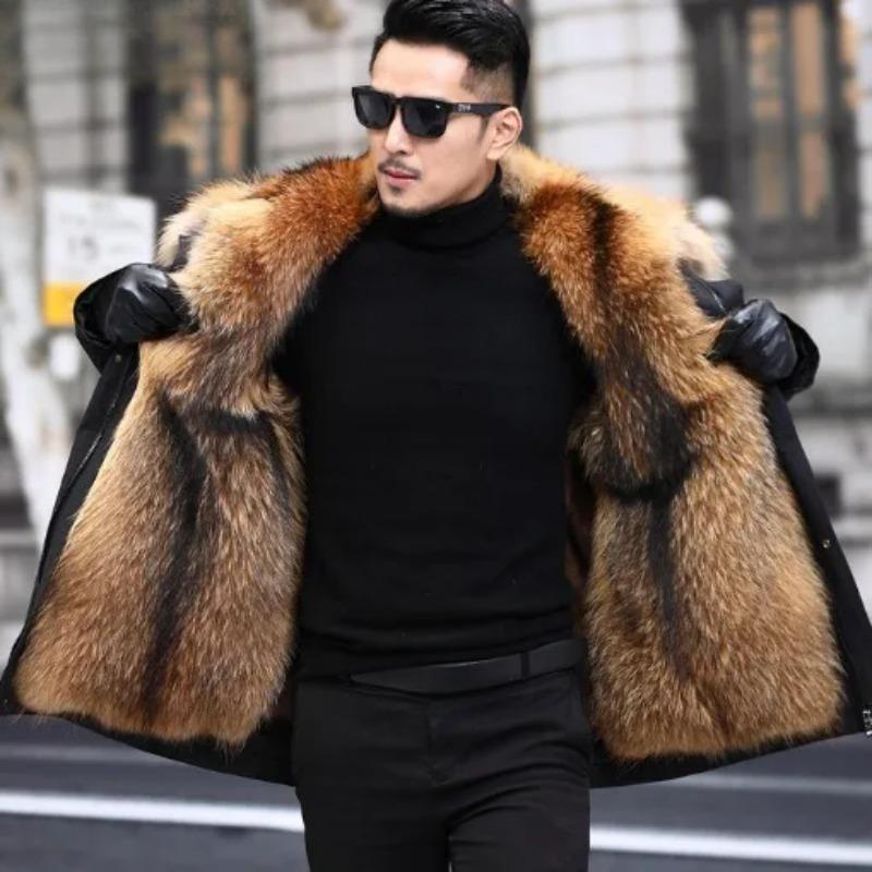 Large Fur Collar Down Jacket Men's Winter Thick Cotton Jacket Regular Hooded Outwear Fur Jacket Parka
