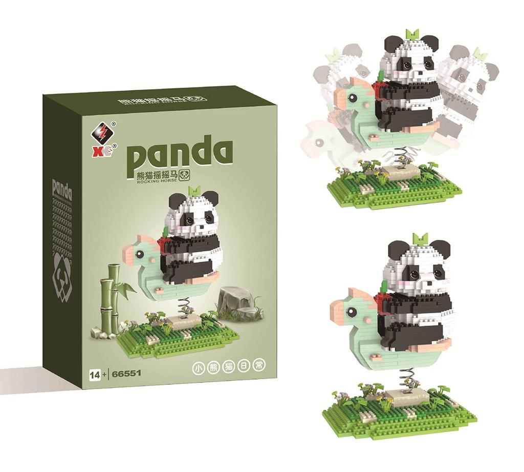 DIY Kawaii Panda Model Building Blocks Assemble 3D Panda Playing on Swings Seesaws Wooden Horses Brick Toys with high quality