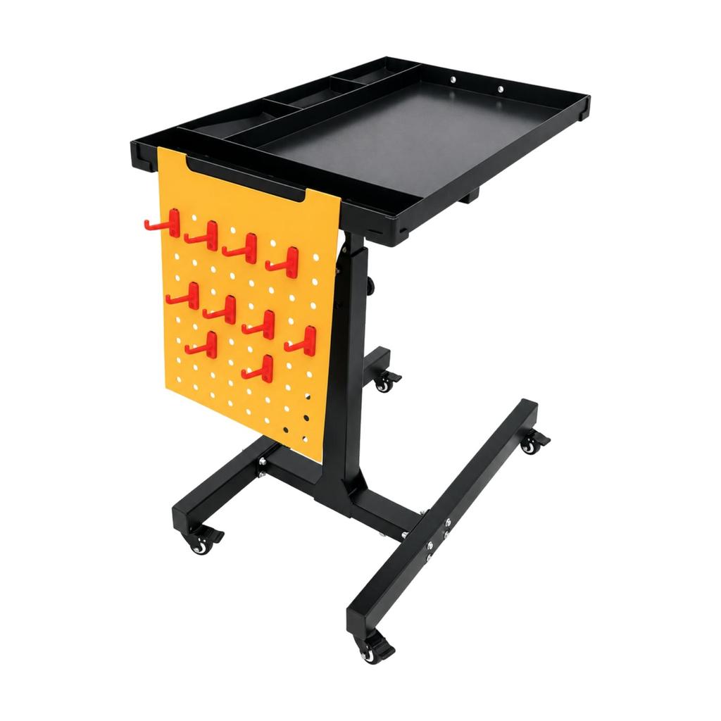 Mobile Workbench Wheeled HeightAdjustable Portable Workshop Table Metal Frame for Garage,