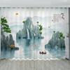 New Chinese Landscape Ink Landscape Painting Chinese Style Living Room Balcony Tea Room Partition Curtain Window 2 Panels