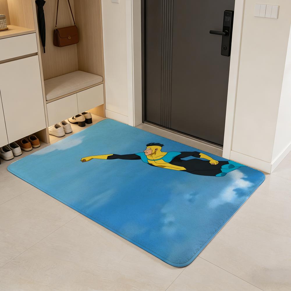 Anime I-Invincible Hero Floor Mat Flannel Door Mat Non-Slip Absorbent Washable Indoor Home Rug