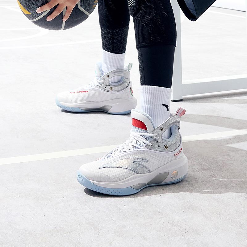 Anta Детские баскетбольные кроссовки KT8 с нескользящей подошвой, амортизирующие, износостойкие, высокие, детские баскетбольные кроссовки серебристо-синие 312311130-10