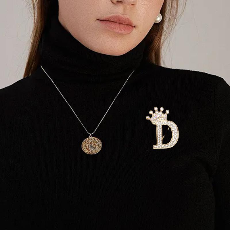 1 шт. брошь-булавка для женщин и мужчин, брошь с инициалом, булавка на воротник, кристалл, страз, модная, от A до Z, золотистый тон, булавка-корсет