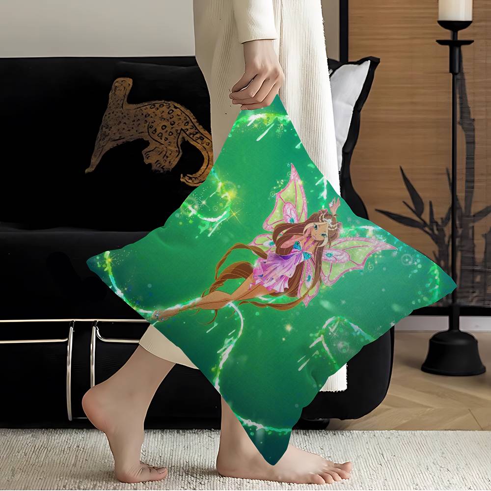 GirlWWinx Catoon Clubs Pillow Covers Cartoon Sofa Decorative Home Doublesided Printing Short Plush Cute Cushion Cover