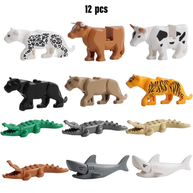 Kids' Puzzle Building Blocks Toy Set Mini Leopard Crocodile And Shark Animal Models 12 Pieces
