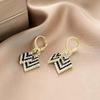 Luxury Zircon Rhombus Earrings: Sparkling Black & White with Face-Slimming Ear Clips