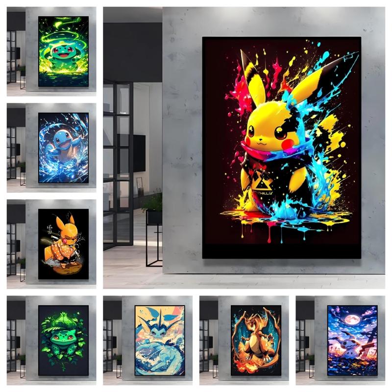 Japanese Anime Canvas Paintings Pikachu Poster Cartoon Character Picture Bright and Clear Colors High Quality Home Decor