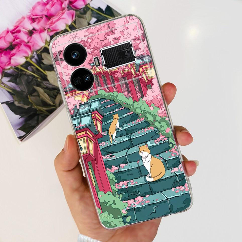 For Realme GT5 Case Clear Silicone Soft TPU Cover For OPPO Realme GT 5 RealmeGT5 Cases Flower Marble Jelly Bumper Coques