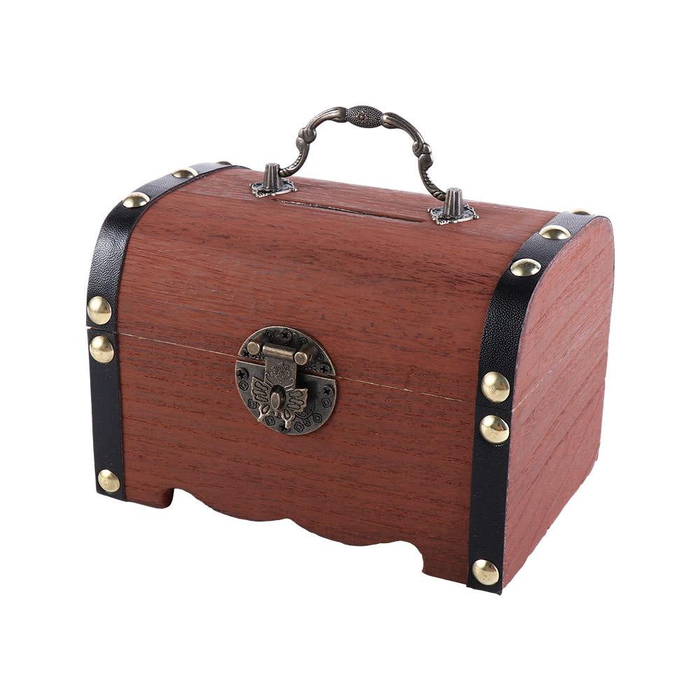 Retro Wooden Creative Decorative With Lock Storage Box Money Saving Box Treasure Box Coin Boxes