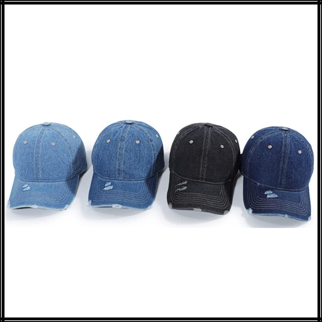 Plain CA486 [White Fang] Cap, Denim, Distressed, Hat, Casual, Cool, Brim, Men's, Women's, (Blue)