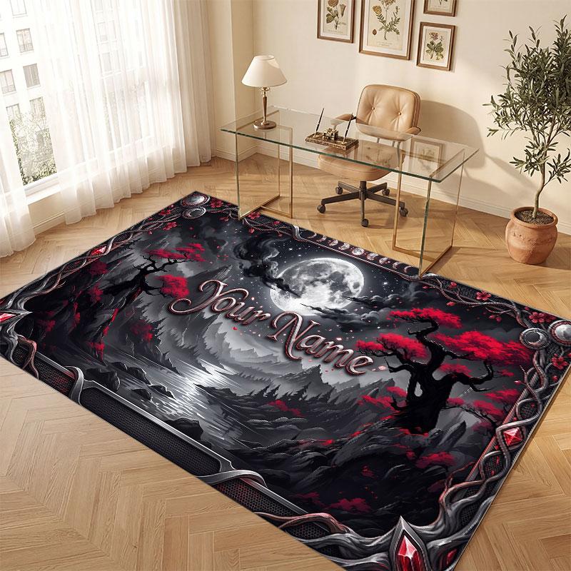 Space Cosmic Theme Crystal Velvet Floor Rug Personalized Custom Name Text Warm Carpet Home Decoration