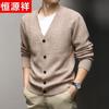 Hengyuanxiang Men's Thickened 100% Pure Wool V-Neck Cardigan Sweater