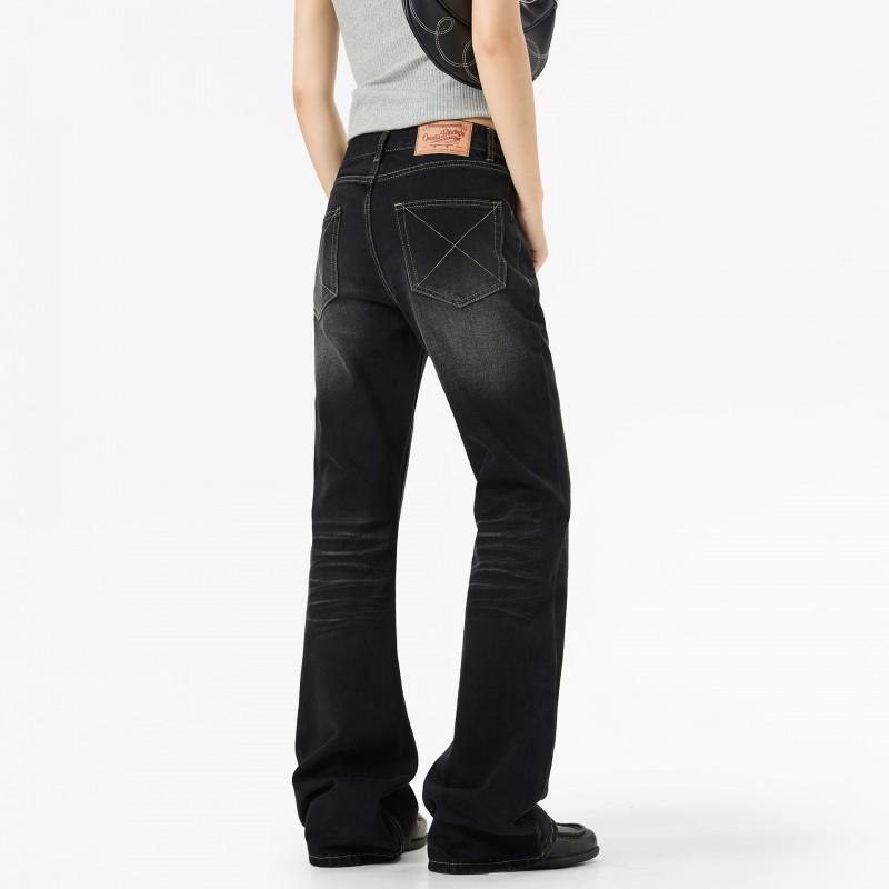 OREETA American Vintage Washed Flared Jeans Unisex High Street Style Casual Pants