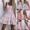 Женское свободное платье с ремешками и цветочным принтом. Летние мини-пляжные платья без рукавов.