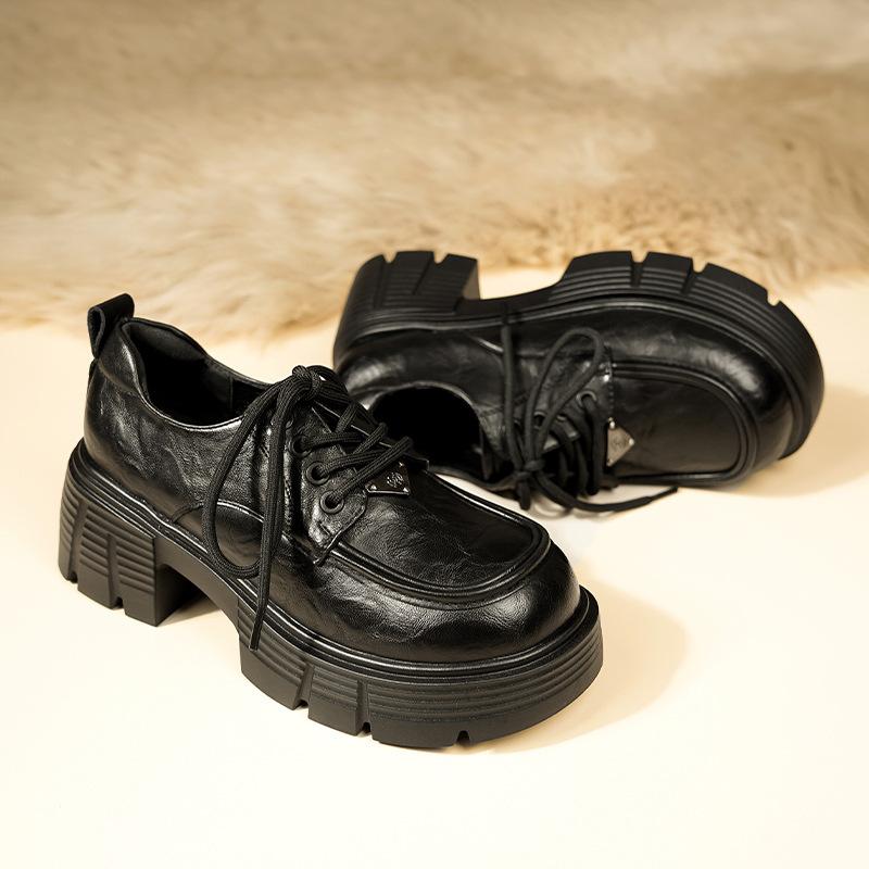 Кожаные туфли на плоской подошве для женщин Huizhou, виноградные, такие же, маленькие кожаные туфли, черные, со шнуровкой, осенне-зимние, новые туфли на платформе
