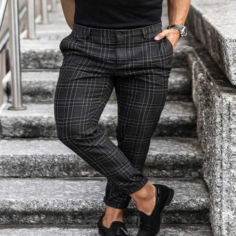 Мужские брюки в клетку Slim Fit Мягкие эластичные повседневные длинные брюки для работы, офиса и бизнеса