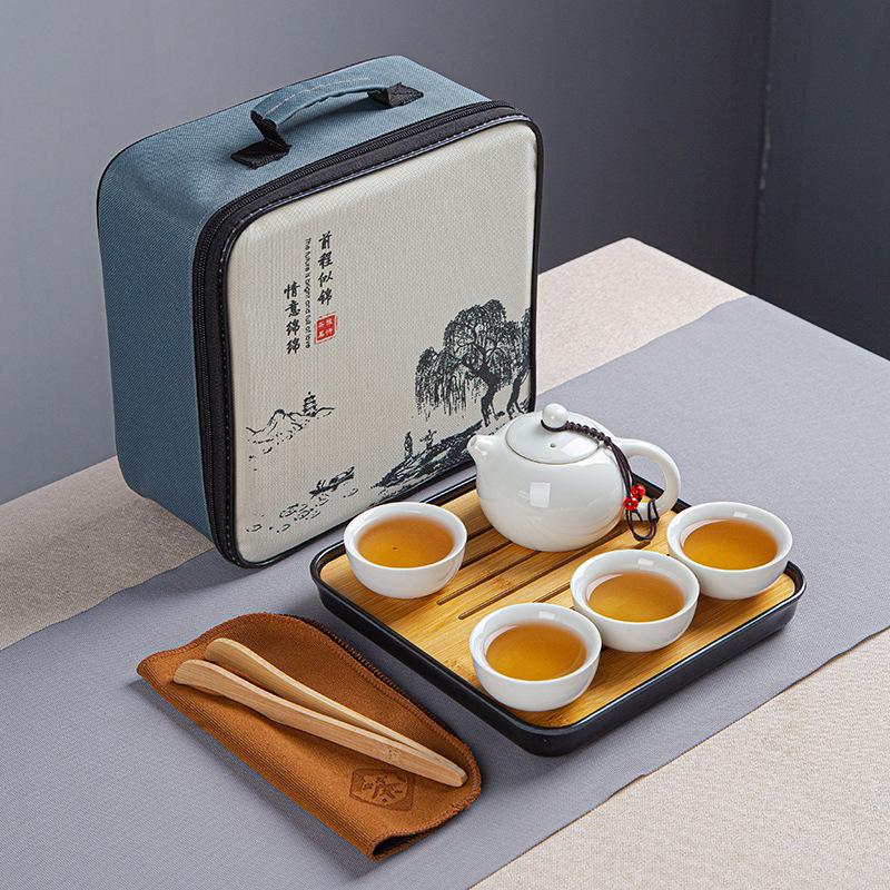 Portable Ceramic Ding Kiln Travel Kung Fu Tea Set Kuaike Cup Storage Bag Company Event Gifts