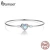 BAMOER 925 Sterling Silver Forever Love Bright Heart Charms Bracelet for Women Cat Clasp Snake Chain Bangle Fine Jewelry